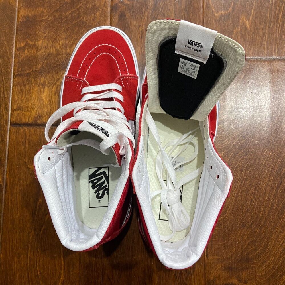 Vans Sk8 Hi Racing Red White Sneakers Shoes New Mens 6 Womens 7.5 - Picture 5 of 7